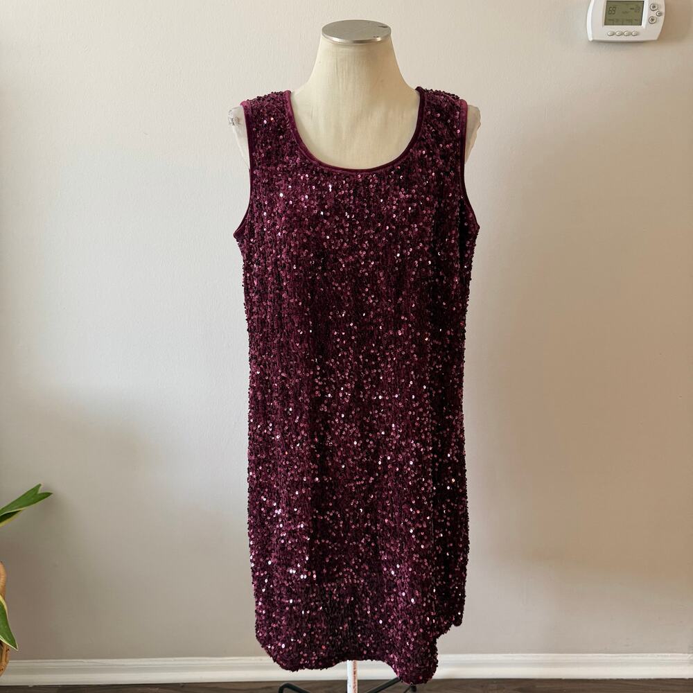 Burgundy Sequin Sleeveless Shift Dress Plus Size 2X Glam Event Party